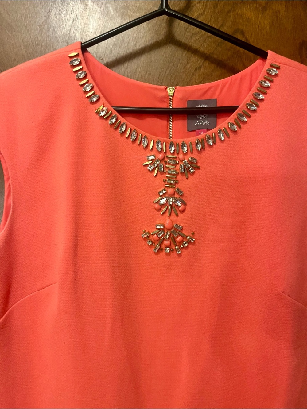 Vince Camuto Coral Bejeweled Neckline Sleeveless Tunic